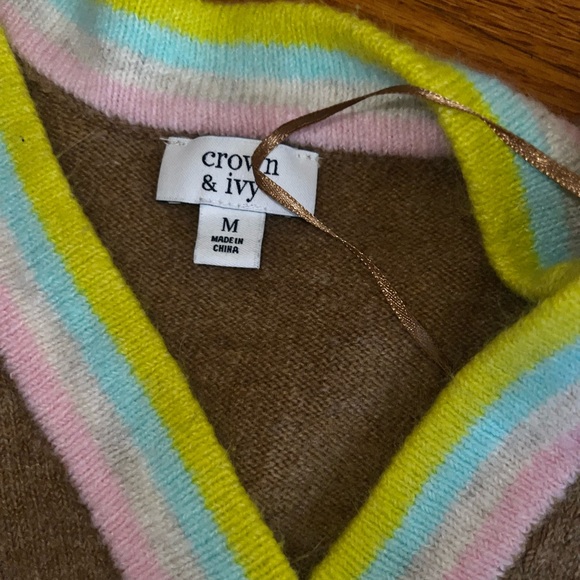 Brown fuzzy stripped multi colored Crown & Ivy sweater Size Medium - Picture 3 of 5